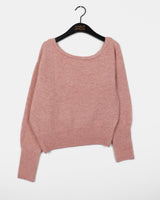 Rechel Cashmere Wool Uncut Deep U-neck Off-Shoulder Crop Long Sleeve Knit
