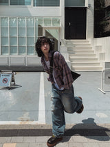 Drain embossed washed balloon denim pants