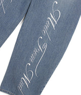 Stripe Lettering Denim Pants - Medium Blue