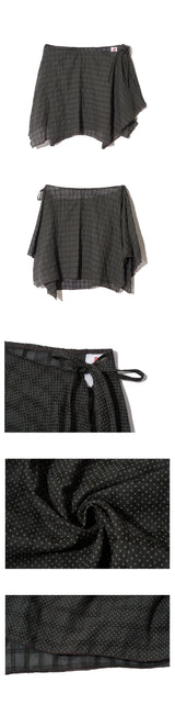 GRAY DOT&CHECK LAYERED WRAP MIDI SKIRT