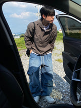 Washing diagonal balloon cargo denim pants 2C