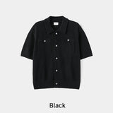 Leviron Two-Pocket Cut-out Collar Short-Sleeve Cardigan