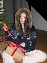 Nordic Fur Hood Knit Zip-up (2color)