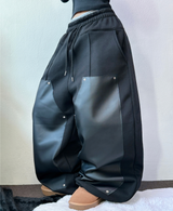 ストリング💙レザーダブルリベットロングパンツ💙🖤2カラー