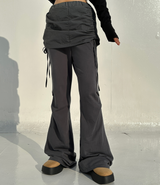 CRINKLE BOW PLEATED TWO-LAYER コットンブーツカットトレーニングスカートパンツレギンス - 2 COLOR