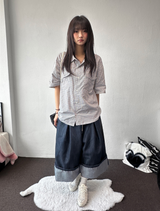 Rolling Overalls Balloon Wide Bermuda 2Color
