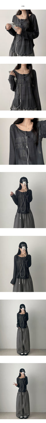 Billy vintage ヘンリーネック スナップヘム ショートラウンド クールスリーブTシャツ