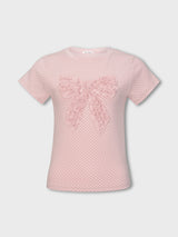 ドットフリルリボンTシャツ (PINK)