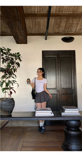 Charcoal Mini Pleats Pants Skirt