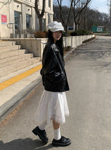 Etin Over Fit Collar Blouson Leather Jacket