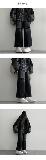 [3 Tier Length] [S–2XL] エスターニースリットワイドデニムパンツ (3 colors)