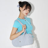 CHECK CHIFFON RIBBON CLAW CLIP (LIGHT BLUE)