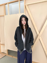  stripe washing hood zip-up