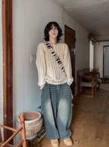 プラムリブダメージニット