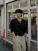 コーデュロイ レイヤード ヘンリーネック ロングスリーブ Tシャツ
