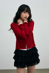 LYLA LAYERED CARDIGAN / RED-WHITE