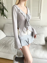 1455. Mar ruffle ribbon cardi (3color)