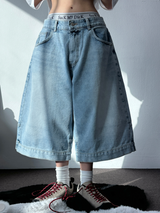 UP SIDE DOWN BACK PATCH CARGO BALLOON DENIM BERMUDA 🩵🖤2COLOR