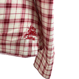 チェリーレッドチェクオフショルダーシャーリングスリムフィットロングスリーブTシャツ (Red)