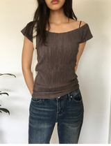 ショー リップル オフショルダー Tシャツ (4color)