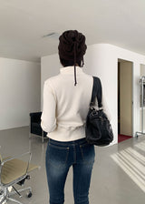 EYELET SHIRRING ZIP-UP