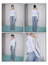 スリムVネックストライプTシャツ