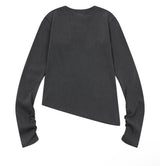 ZEND HEART PATCH HENRY NECK UNBALANCE LONG SLEEVE T