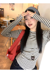 Side Shirring Stripe Long Sleeve T-Shirt