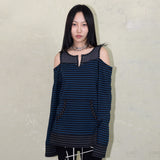 オーバーロックオフショルダーTシャツ : ST. ブルー