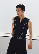 Curved half zip up sleeveless(Black)