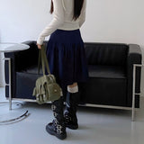 Six buckle belt long worker leather boots
