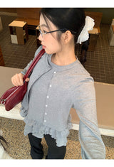 Gray Under Frill Layered Cardigan Top