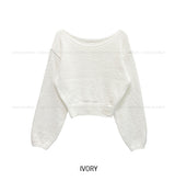 Chippo Button Boat Neck Wool Crop Knit