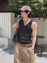 26SS★ [PLAN MADE/MADE] Acid Henley Neck Washing Sleeveless