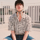 botanical drawing open collar shirt_ivory