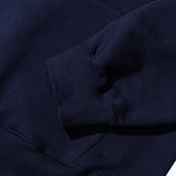 LEATHER APPLIQUE GRAPHIC HOODIE
 - NAVY