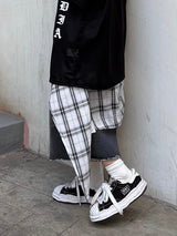 wrap check denim bermuda