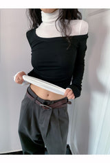 Soft Layered Turtleneck Long Sleeve T-shirt