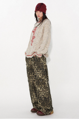 Color-block cable-knit pullover sweater