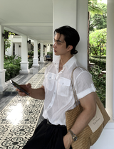 Look Hour Light Texture Muscle Roll Up Short Sleeve Shirt