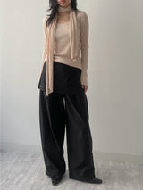 [Muffler set] Pleats U-neck Long Sleeve T-shirt