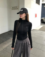 [ORIGINAL] Slit Ribbed Long-sleeve Zip-up