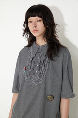 Lace stripe polo short-sleeved T-shirt