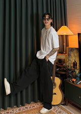 A-line Curved Wide Cotton Pants 3COLOR