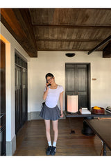 Charcoal Mini Pleats Pants Skirt