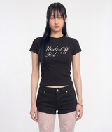 ストレッチコットンスリムショートスリーブTシャツロマンティック ブラック