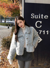 #Wish Collar Crop Fur Jacket (4color)