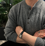 Look & P ヘンリーネックボタンケーブルオーバーフィットニット