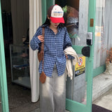 [Same-day shipping🚚/Jangmaru look☔] ボウオーバーフィットボクシーロングスリーブチェッカードシャツ 2 colors