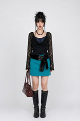 COWL-NECK LACE TOP (BLACK)